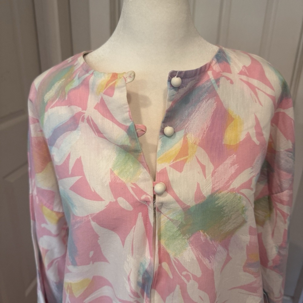 Vintage Twilight Pastel Abstract Floral Maxi Lounger Robe Pink Blue USA Granny - Picture 6 of 10
